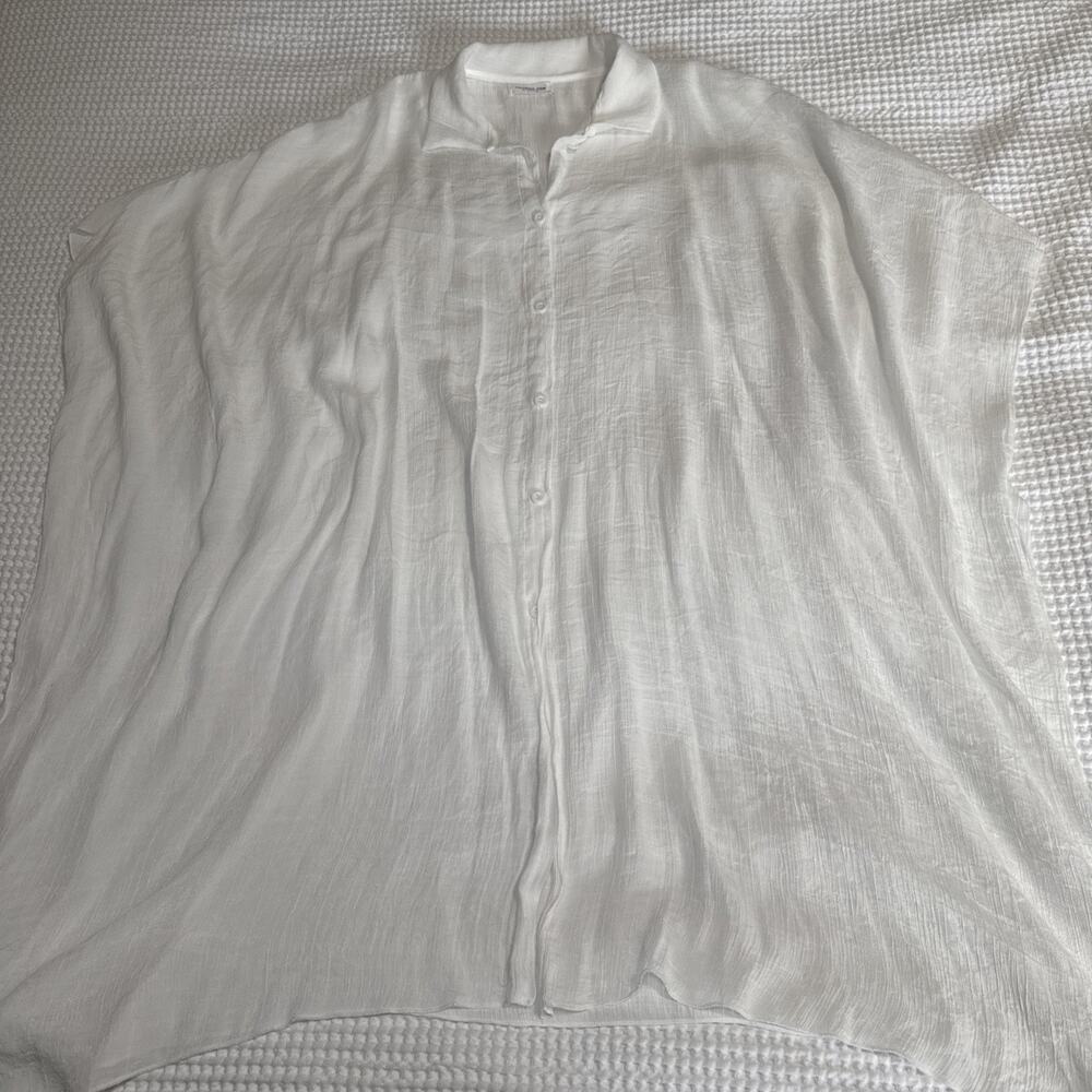 White Gauze Shirt Dress Cover Up Flowy Button Boho Beach Feminine One Size NWOT